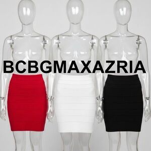 Set of 3 BCBGMAXAZRIA Bandage Mini Skirts Red Black White Size S Firm Compressio